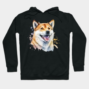 Shiba Inu Smiles Watercolor Art Hoodie